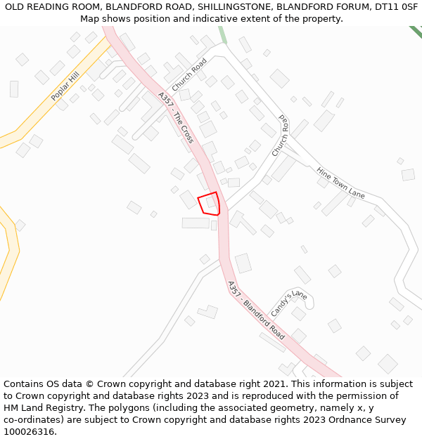 OLD READING ROOM, BLANDFORD ROAD, SHILLINGSTONE, BLANDFORD FORUM, DT11 0SF: Location map and indicative extent of plot