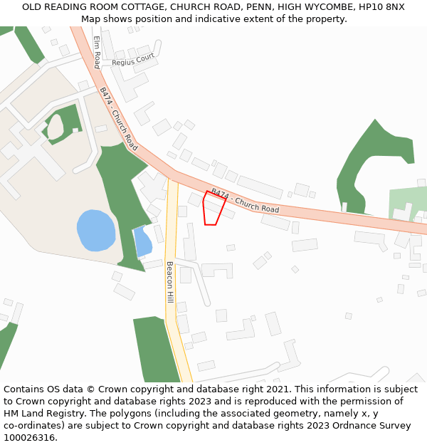 OLD READING ROOM COTTAGE, CHURCH ROAD, PENN, HIGH WYCOMBE, HP10 8NX: Location map and indicative extent of plot