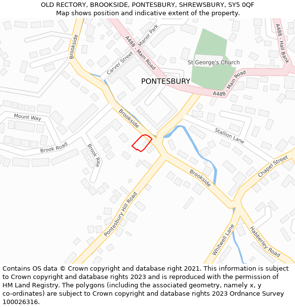 OLD RECTORY, BROOKSIDE, PONTESBURY, SHREWSBURY, SY5 0QF: Location map and indicative extent of plot