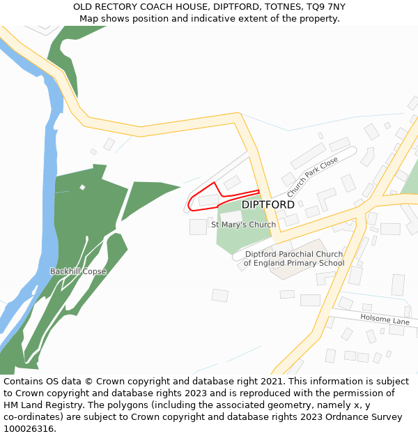 OLD RECTORY COACH HOUSE, DIPTFORD, TOTNES, TQ9 7NY: Location map and indicative extent of plot