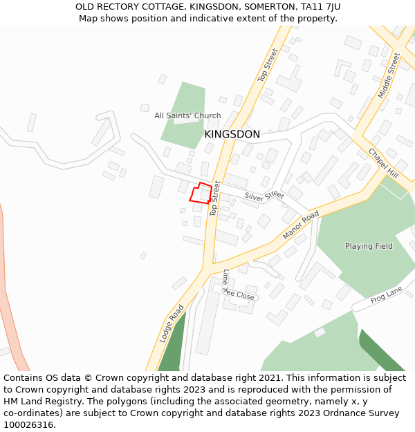 OLD RECTORY COTTAGE, KINGSDON, SOMERTON, TA11 7JU: Location map and indicative extent of plot