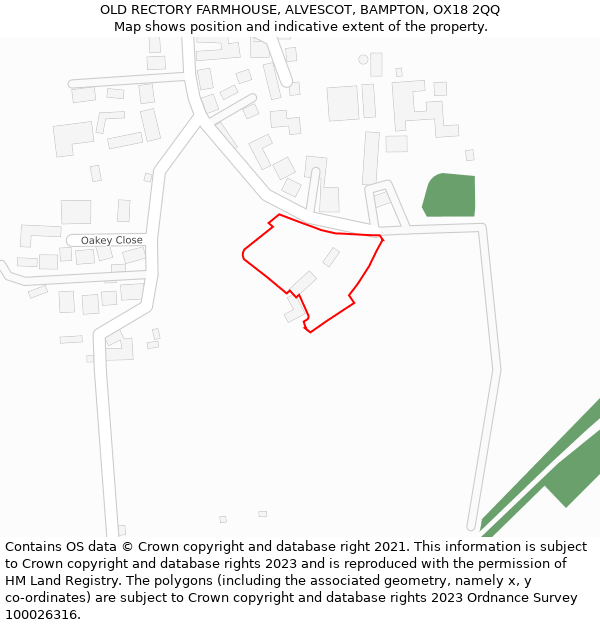 OLD RECTORY FARMHOUSE, ALVESCOT, BAMPTON, OX18 2QQ: Location map and indicative extent of plot