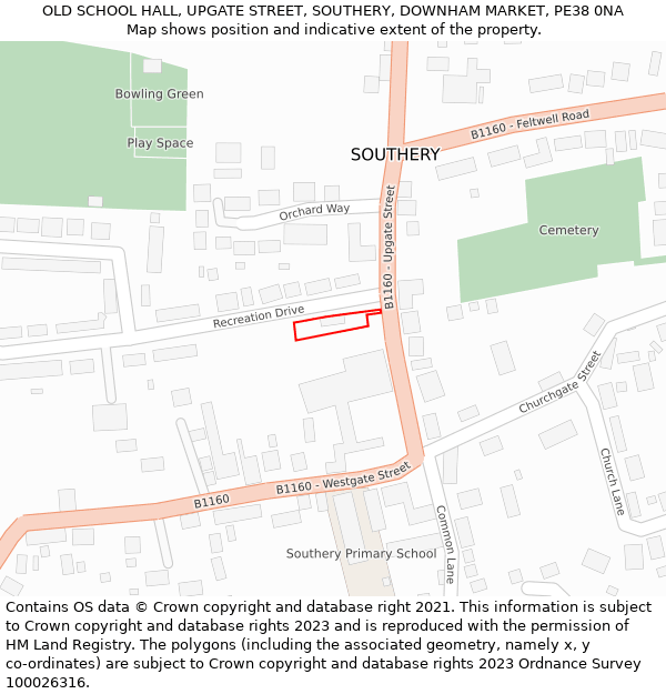 OLD SCHOOL HALL, UPGATE STREET, SOUTHERY, DOWNHAM MARKET, PE38 0NA: Location map and indicative extent of plot