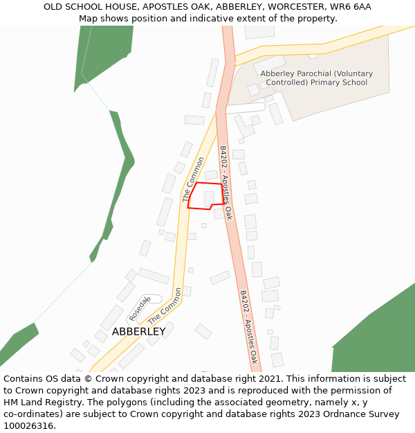 OLD SCHOOL HOUSE, APOSTLES OAK, ABBERLEY, WORCESTER, WR6 6AA: Location map and indicative extent of plot