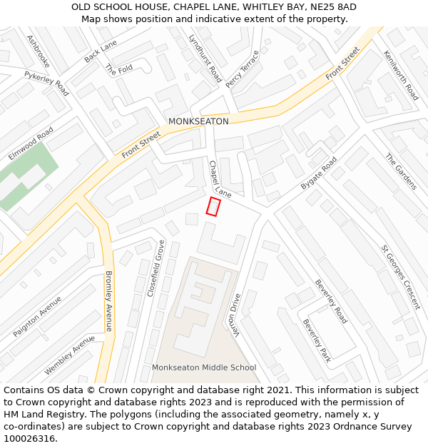 OLD SCHOOL HOUSE, CHAPEL LANE, WHITLEY BAY, NE25 8AD: Location map and indicative extent of plot