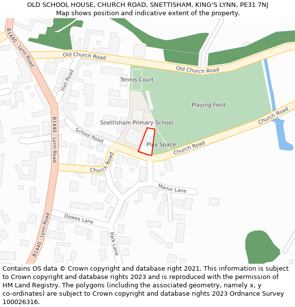 OLD SCHOOL HOUSE, CHURCH ROAD, SNETTISHAM, KING'S LYNN, PE31 7NJ: Location map and indicative extent of plot