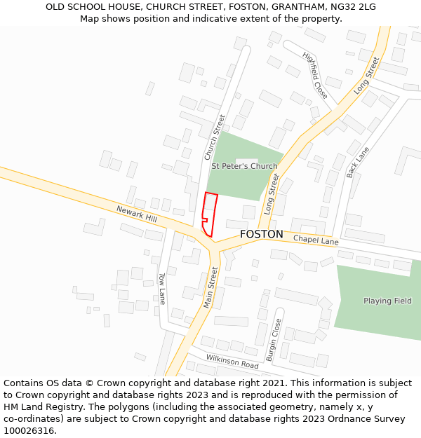OLD SCHOOL HOUSE, CHURCH STREET, FOSTON, GRANTHAM, NG32 2LG: Location map and indicative extent of plot