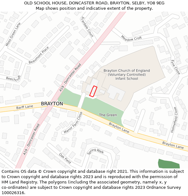 OLD SCHOOL HOUSE, DONCASTER ROAD, BRAYTON, SELBY, YO8 9EG: Location map and indicative extent of plot