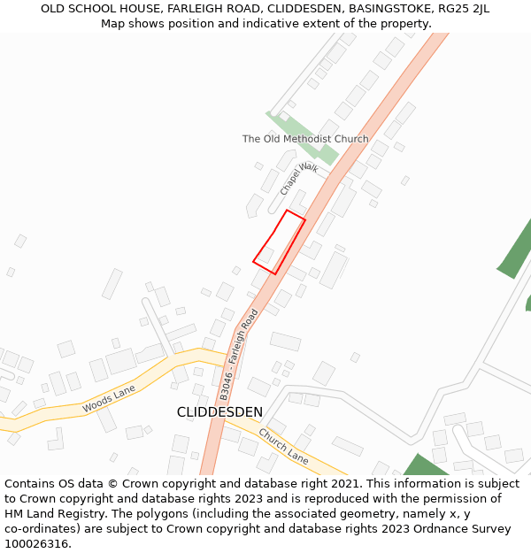 OLD SCHOOL HOUSE, FARLEIGH ROAD, CLIDDESDEN, BASINGSTOKE, RG25 2JL: Location map and indicative extent of plot