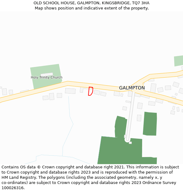 OLD SCHOOL HOUSE, GALMPTON, KINGSBRIDGE, TQ7 3HA: Location map and indicative extent of plot