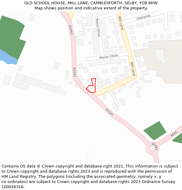 OLD SCHOOL HOUSE, MILL LANE, CAMBLESFORTH, SELBY, YO8 8HW: Location map and indicative extent of plot