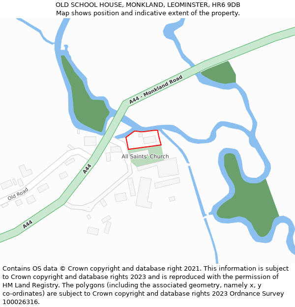 OLD SCHOOL HOUSE, MONKLAND, LEOMINSTER, HR6 9DB: Location map and indicative extent of plot