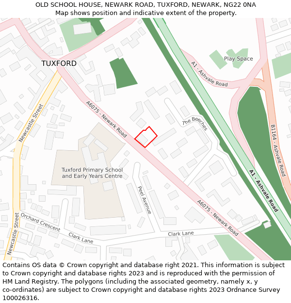 OLD SCHOOL HOUSE, NEWARK ROAD, TUXFORD, NEWARK, NG22 0NA: Location map and indicative extent of plot