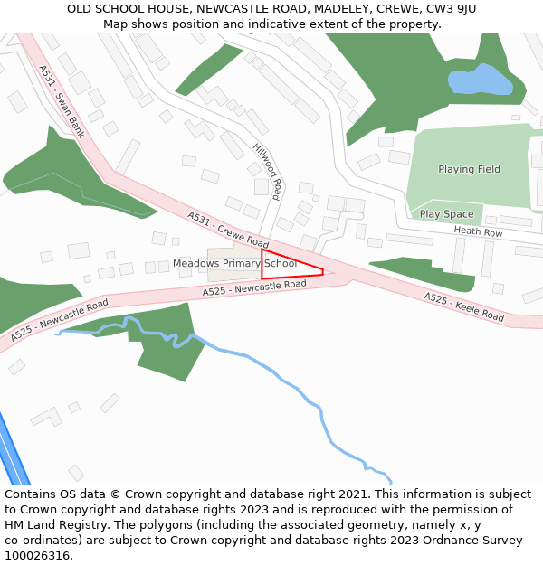 OLD SCHOOL HOUSE, NEWCASTLE ROAD, MADELEY, CREWE, CW3 9JU: Location map and indicative extent of plot