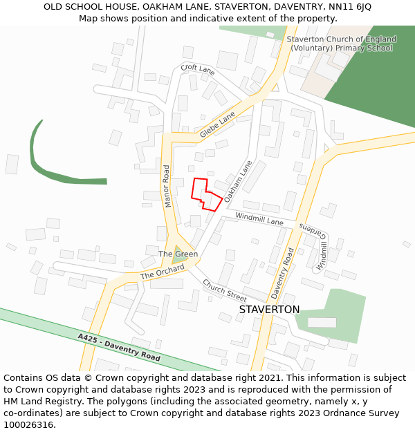 OLD SCHOOL HOUSE, OAKHAM LANE, STAVERTON, DAVENTRY, NN11 6JQ: Location map and indicative extent of plot