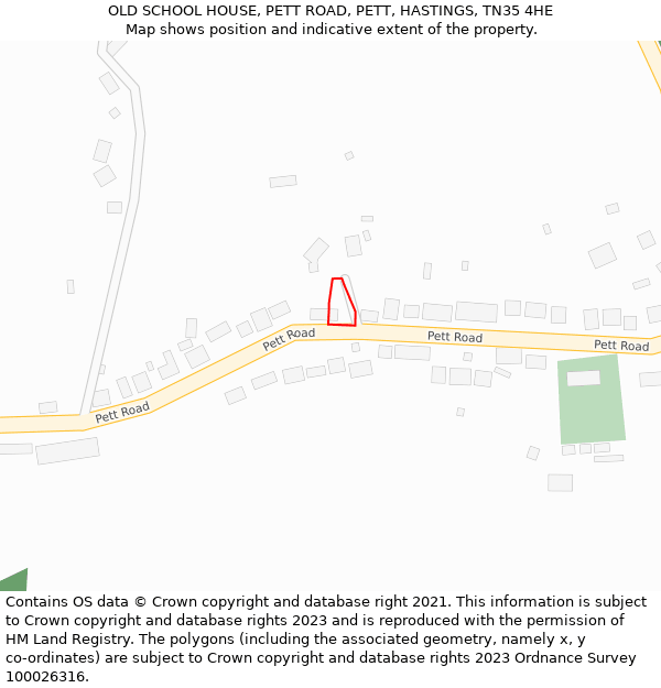 OLD SCHOOL HOUSE, PETT ROAD, PETT, HASTINGS, TN35 4HE: Location map and indicative extent of plot