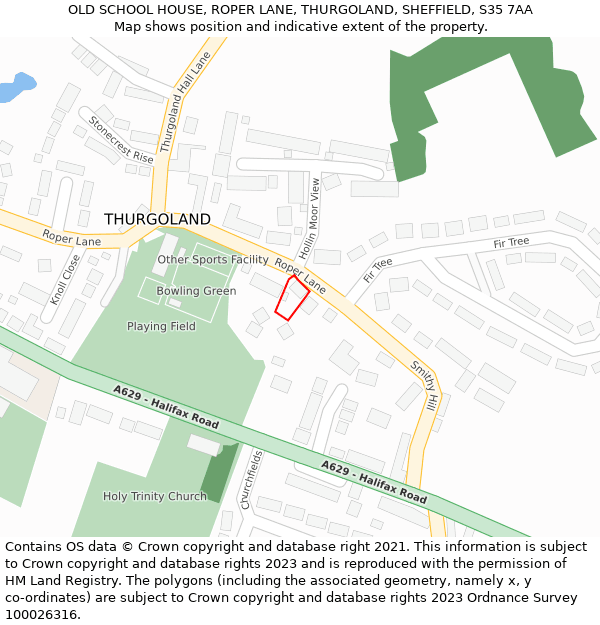 OLD SCHOOL HOUSE, ROPER LANE, THURGOLAND, SHEFFIELD, S35 7AA: Location map and indicative extent of plot