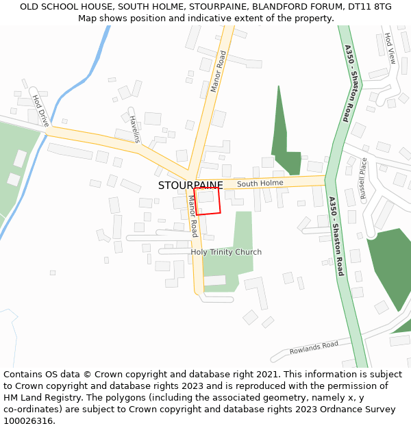 OLD SCHOOL HOUSE, SOUTH HOLME, STOURPAINE, BLANDFORD FORUM, DT11 8TG: Location map and indicative extent of plot