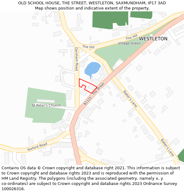 OLD SCHOOL HOUSE, THE STREET, WESTLETON, SAXMUNDHAM, IP17 3AD: Location map and indicative extent of plot
