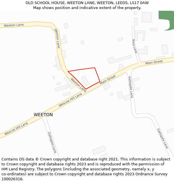 OLD SCHOOL HOUSE, WEETON LANE, WEETON, LEEDS, LS17 0AW: Location map and indicative extent of plot