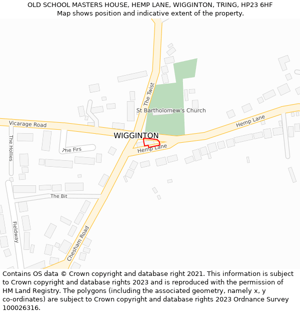 OLD SCHOOL MASTERS HOUSE, HEMP LANE, WIGGINTON, TRING, HP23 6HF: Location map and indicative extent of plot