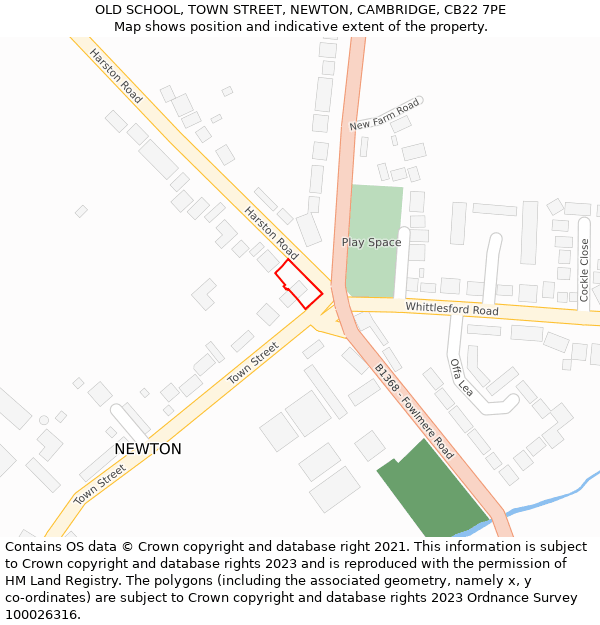 OLD SCHOOL, TOWN STREET, NEWTON, CAMBRIDGE, CB22 7PE: Location map and indicative extent of plot