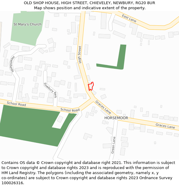 OLD SHOP HOUSE, HIGH STREET, CHIEVELEY, NEWBURY, RG20 8UR: Location map and indicative extent of plot