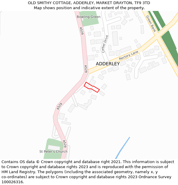 OLD SMITHY COTTAGE, ADDERLEY, MARKET DRAYTON, TF9 3TD: Location map and indicative extent of plot