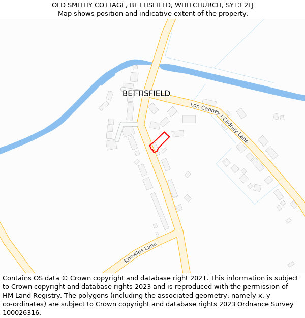 OLD SMITHY COTTAGE, BETTISFIELD, WHITCHURCH, SY13 2LJ: Location map and indicative extent of plot