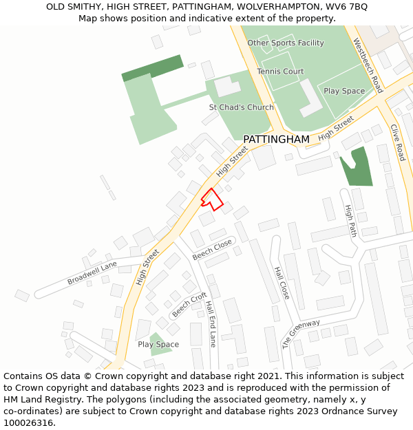 OLD SMITHY, HIGH STREET, PATTINGHAM, WOLVERHAMPTON, WV6 7BQ: Location map and indicative extent of plot