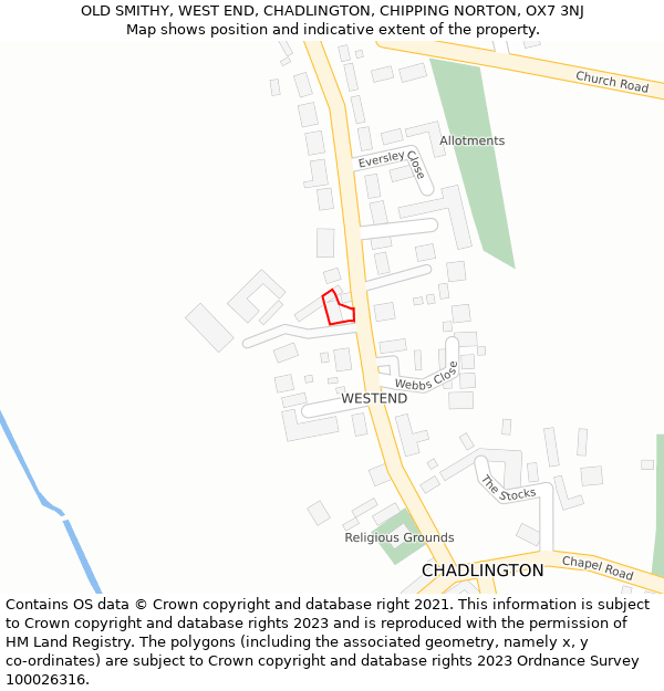 OLD SMITHY, WEST END, CHADLINGTON, CHIPPING NORTON, OX7 3NJ: Location map and indicative extent of plot