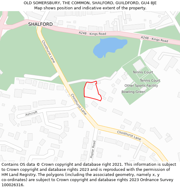 OLD SOMERSBURY, THE COMMON, SHALFORD, GUILDFORD, GU4 8JE: Location map and indicative extent of plot