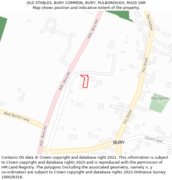 OLD STABLES, BURY COMMON, BURY, PULBOROUGH, RH20 1NR: Location map and indicative extent of plot