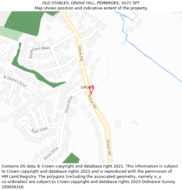 OLD STABLES, GROVE HILL, PEMBROKE, SA71 5PT: Location map and indicative extent of plot