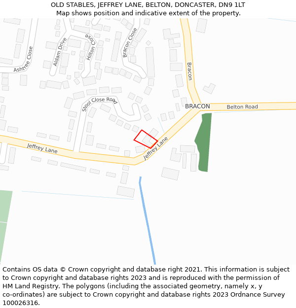 OLD STABLES, JEFFREY LANE, BELTON, DONCASTER, DN9 1LT: Location map and indicative extent of plot