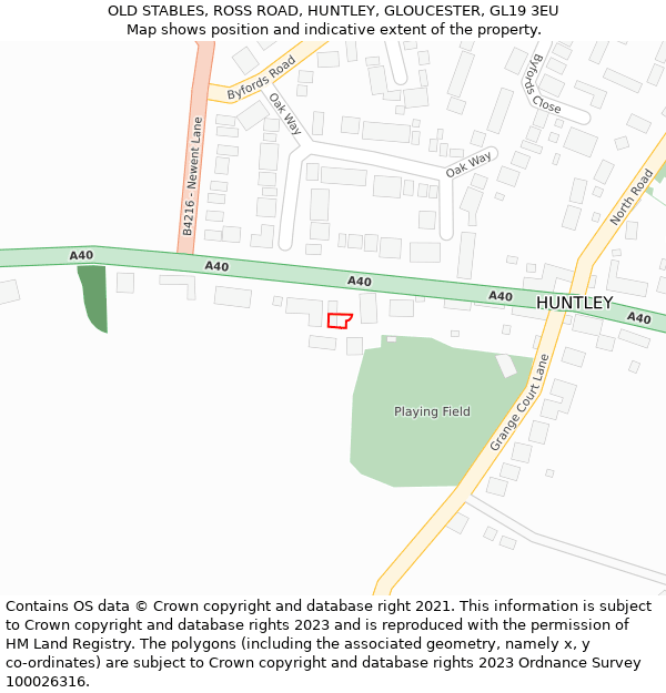 OLD STABLES, ROSS ROAD, HUNTLEY, GLOUCESTER, GL19 3EU: Location map and indicative extent of plot