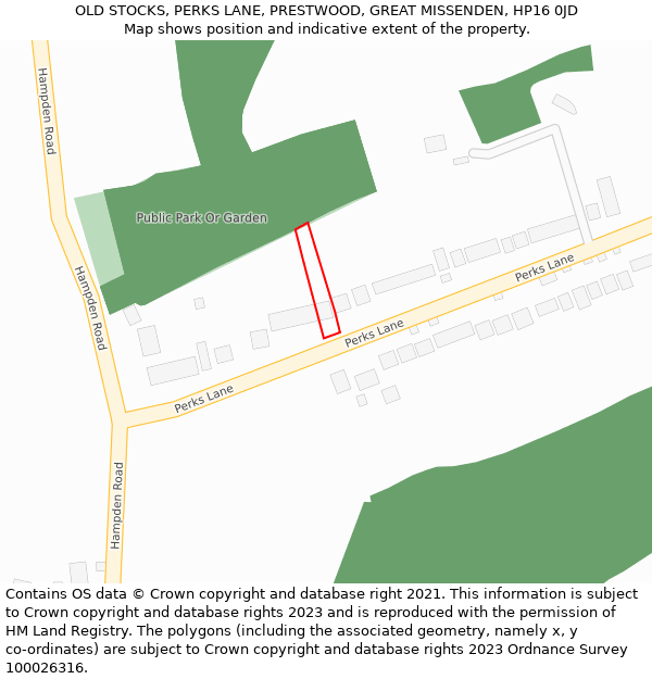 OLD STOCKS, PERKS LANE, PRESTWOOD, GREAT MISSENDEN, HP16 0JD: Location map and indicative extent of plot