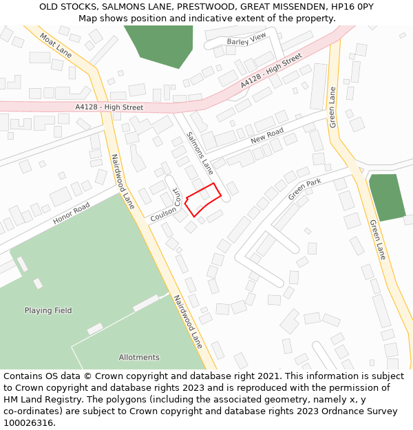 OLD STOCKS, SALMONS LANE, PRESTWOOD, GREAT MISSENDEN, HP16 0PY: Location map and indicative extent of plot