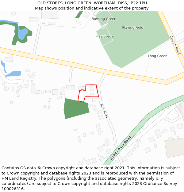 OLD STORES, LONG GREEN, WORTHAM, DISS, IP22 1PU: Location map and indicative extent of plot