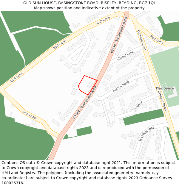 OLD SUN HOUSE, BASINGSTOKE ROAD, RISELEY, READING, RG7 1QL: Location map and indicative extent of plot