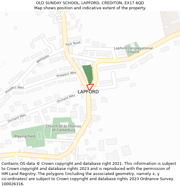 OLD SUNDAY SCHOOL, LAPFORD, CREDITON, EX17 6QD: Location map and indicative extent of plot