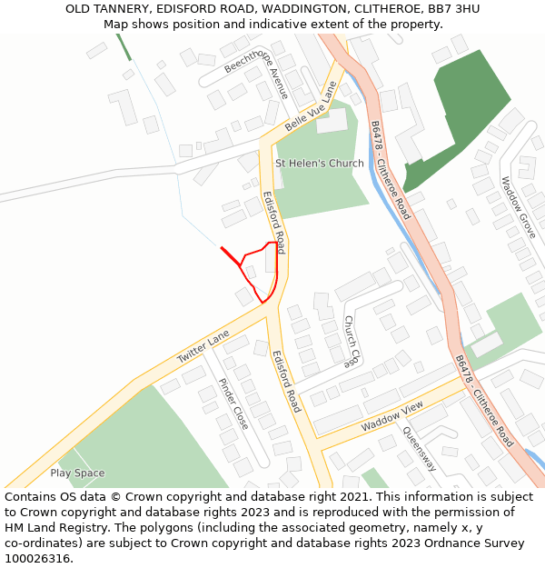 OLD TANNERY, EDISFORD ROAD, WADDINGTON, CLITHEROE, BB7 3HU: Location map and indicative extent of plot