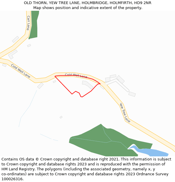 OLD THORN, YEW TREE LANE, HOLMBRIDGE, HOLMFIRTH, HD9 2NR: Location map and indicative extent of plot