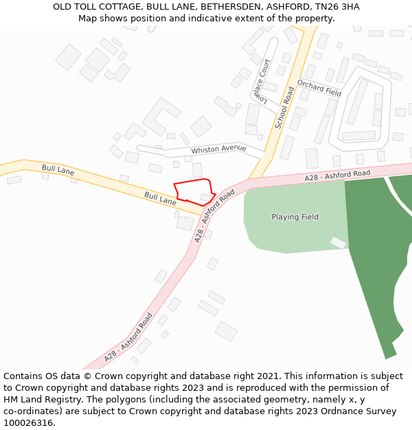 OLD TOLL COTTAGE, BULL LANE, BETHERSDEN, ASHFORD, TN26 3HA: Location map and indicative extent of plot