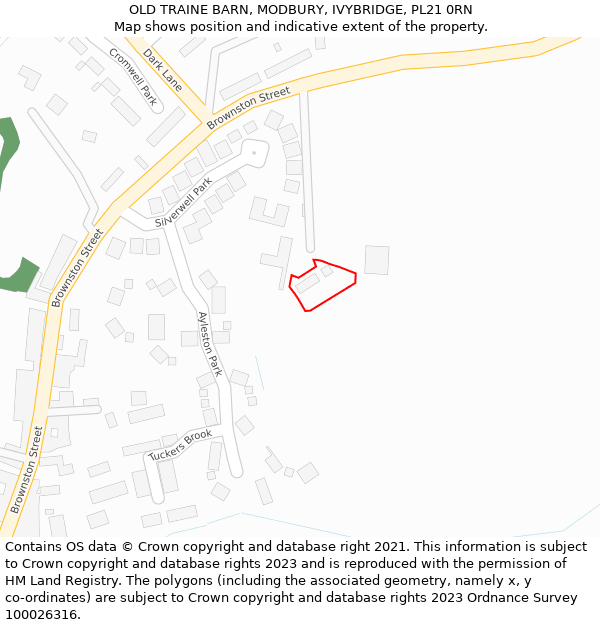 OLD TRAINE BARN, MODBURY, IVYBRIDGE, PL21 0RN: Location map and indicative extent of plot