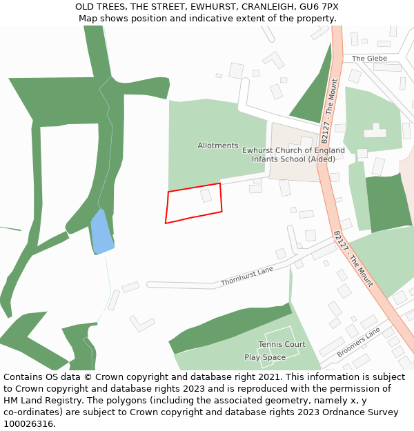 OLD TREES, THE STREET, EWHURST, CRANLEIGH, GU6 7PX: Location map and indicative extent of plot