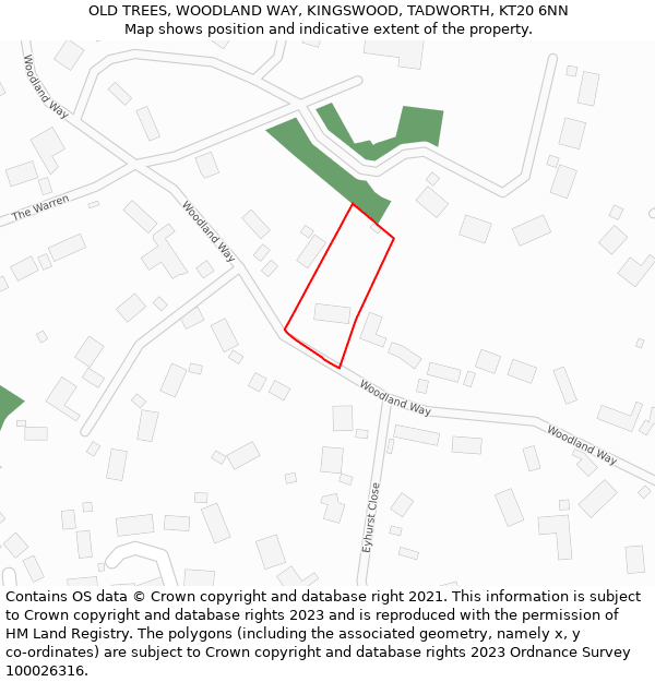 OLD TREES, WOODLAND WAY, KINGSWOOD, TADWORTH, KT20 6NN: Location map and indicative extent of plot