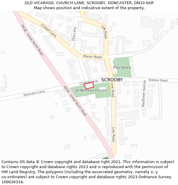OLD VICARAGE, CHURCH LANE, SCROOBY, DONCASTER, DN10 6AR: Location map and indicative extent of plot