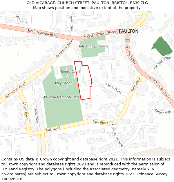 OLD VICARAGE, CHURCH STREET, PAULTON, BRISTOL, BS39 7LG: Location map and indicative extent of plot