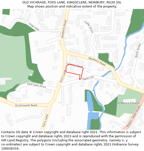 OLD VICARAGE, FOXS LANE, KINGSCLERE, NEWBURY, RG20 5SL: Location map and indicative extent of plot